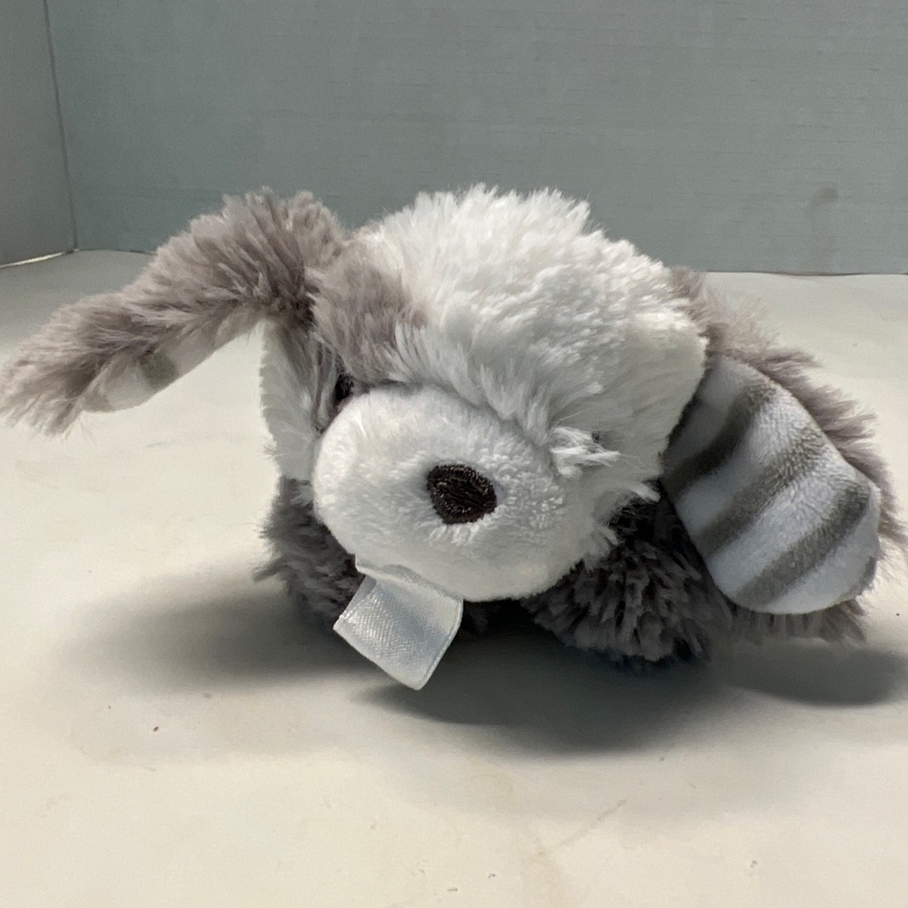 5.5” RazBaby Raz Buddy Gray Dog Plush Pacifier Holder White Loop NO Pacifier